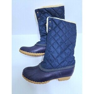 LL Bean Womems Size 8 Shearling Lined Snow Duck Boots Quilted Blue Rubber
